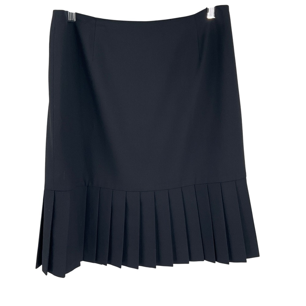 Dana Buchman Pleated Skirt Women 8 Black Wool Drop Hem Office Dark Academia